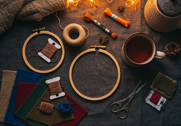 zestaw do haftu z muliną i tamborkiem